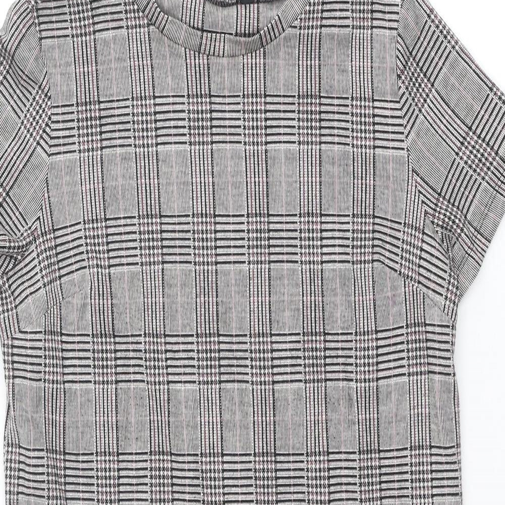 NEXT Womens Grey Plaid Polyester Shift Size 12 Crew Neck Pullover