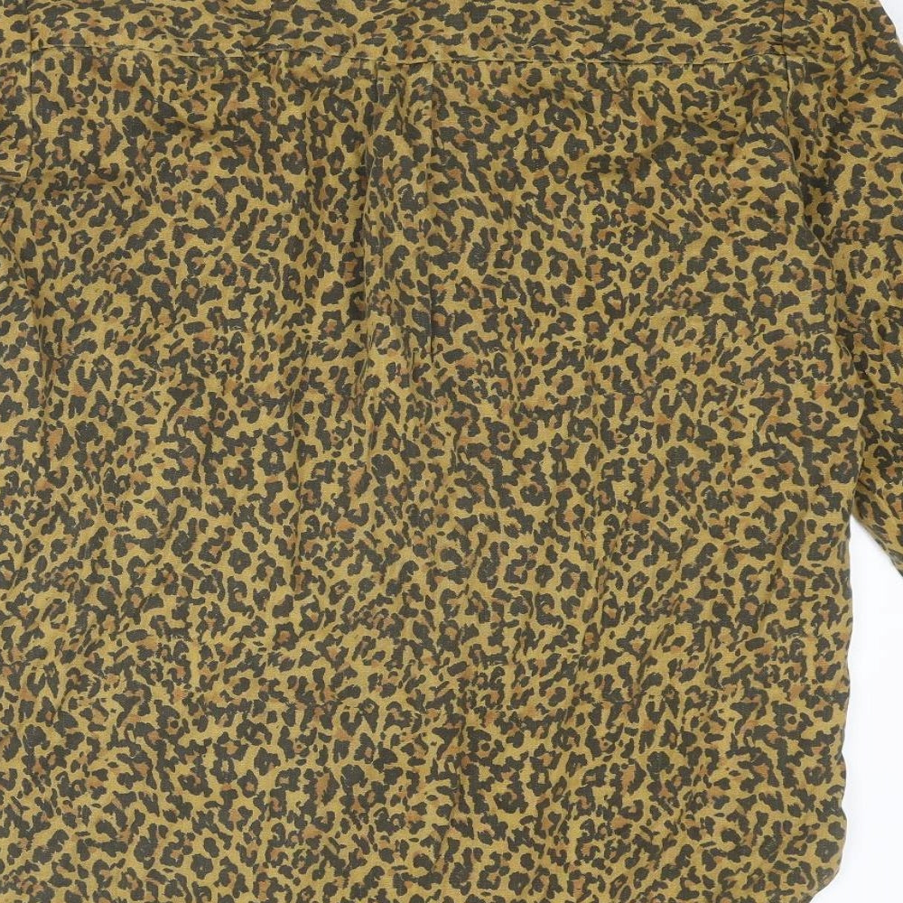 Zara Womens Brown Animal Print Lyocell Basic Button-Up Size L Collared - Leopard Print