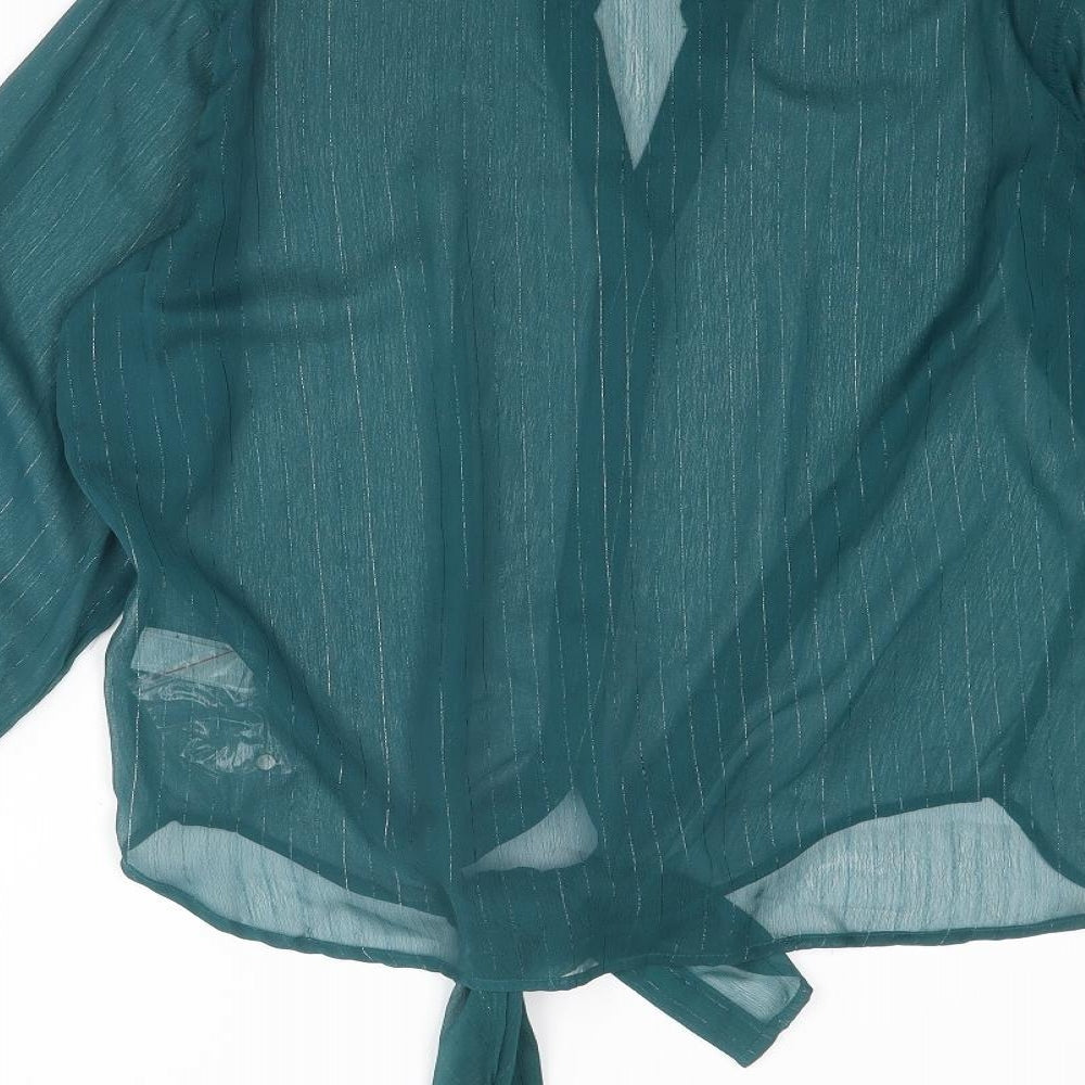 NEXT Womens Green Striped Polyester Basic Button-Up Size 14 V-Neck