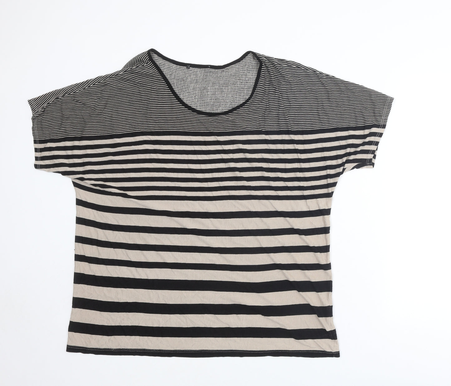 M&Co Womens Beige Striped Viscose Basic T-Shirt Size 24 Round Neck