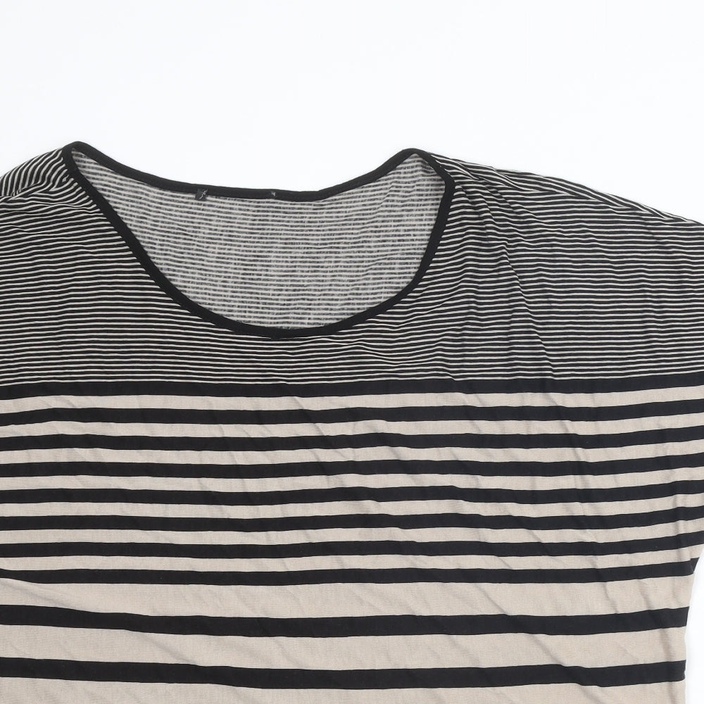 M&Co Womens Beige Striped Viscose Basic T-Shirt Size 24 Round Neck