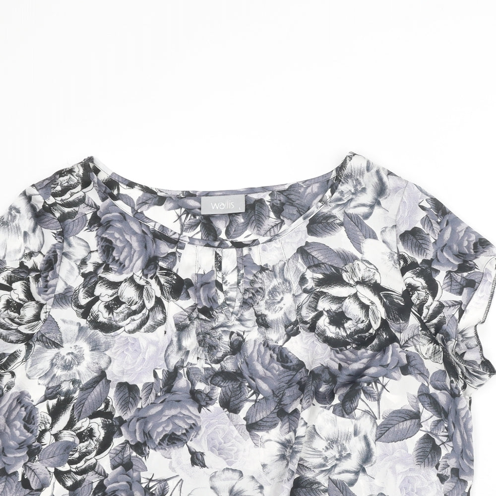 Wallis Womens Grey Floral Polyester Basic T-Shirt Size L Boat Neck