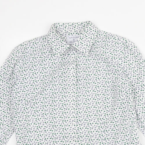 Antoni & Alison Womens White Geometric Cotton Basic Button-Up Size 10 Collared
