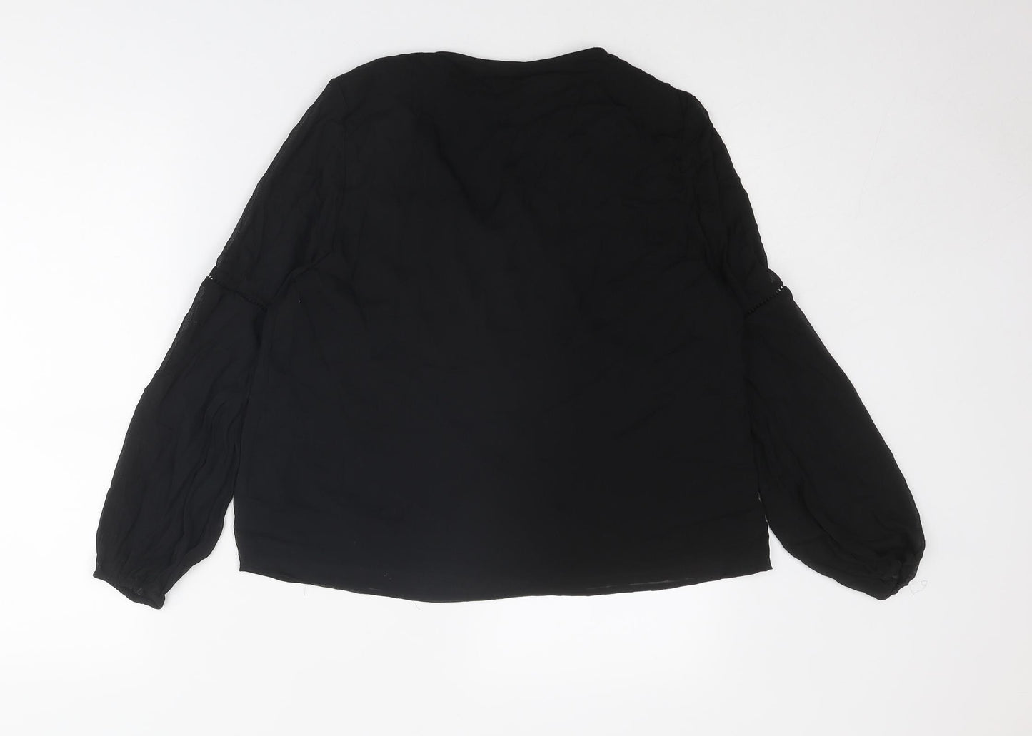 M&Co Womens Black Polyester Basic Blouse Size 16 V-Neck