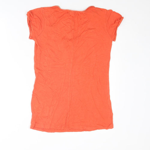 Fat Face Womens Orange Viscose Basic T-Shirt Size 10 Round Neck