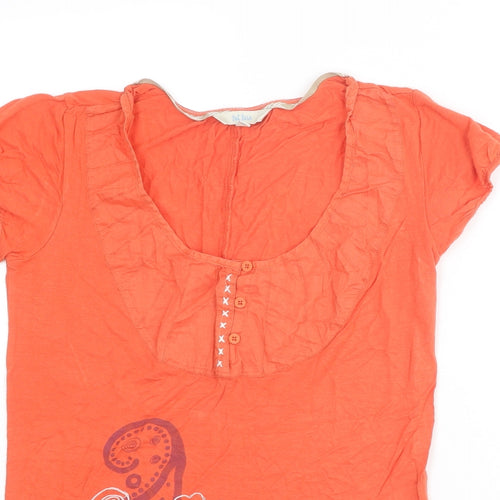 Fat Face Womens Orange Viscose Basic T-Shirt Size 10 Round Neck
