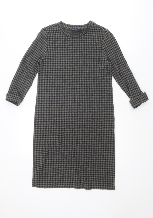 Marks and Spencer Womens Grey Geometric Polyester Jumper Dress Size 8 Round Neck Pullover
