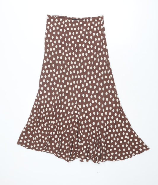 Per Una Womens Brown Polka Dot Viscose Swing Skirt Size 8 Zip