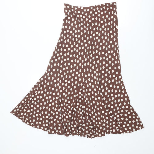 Per Una Womens Brown Polka Dot Viscose Swing Skirt Size 8 Zip