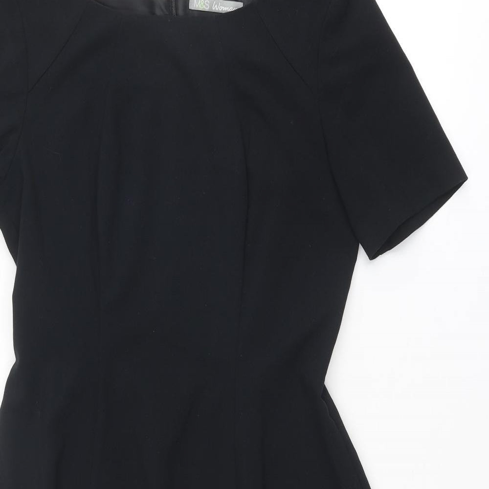 Marks and Spencer Womens Black Polyester A-Line Size 12 Round Neck Zip