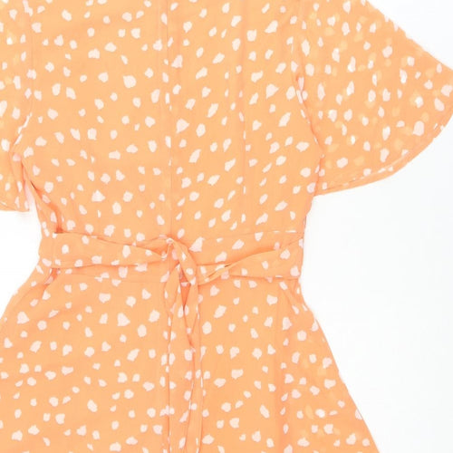 Blue Vanilla Womens Orange Geometric Polyester A-Line Size 8 Mock Neck Zip