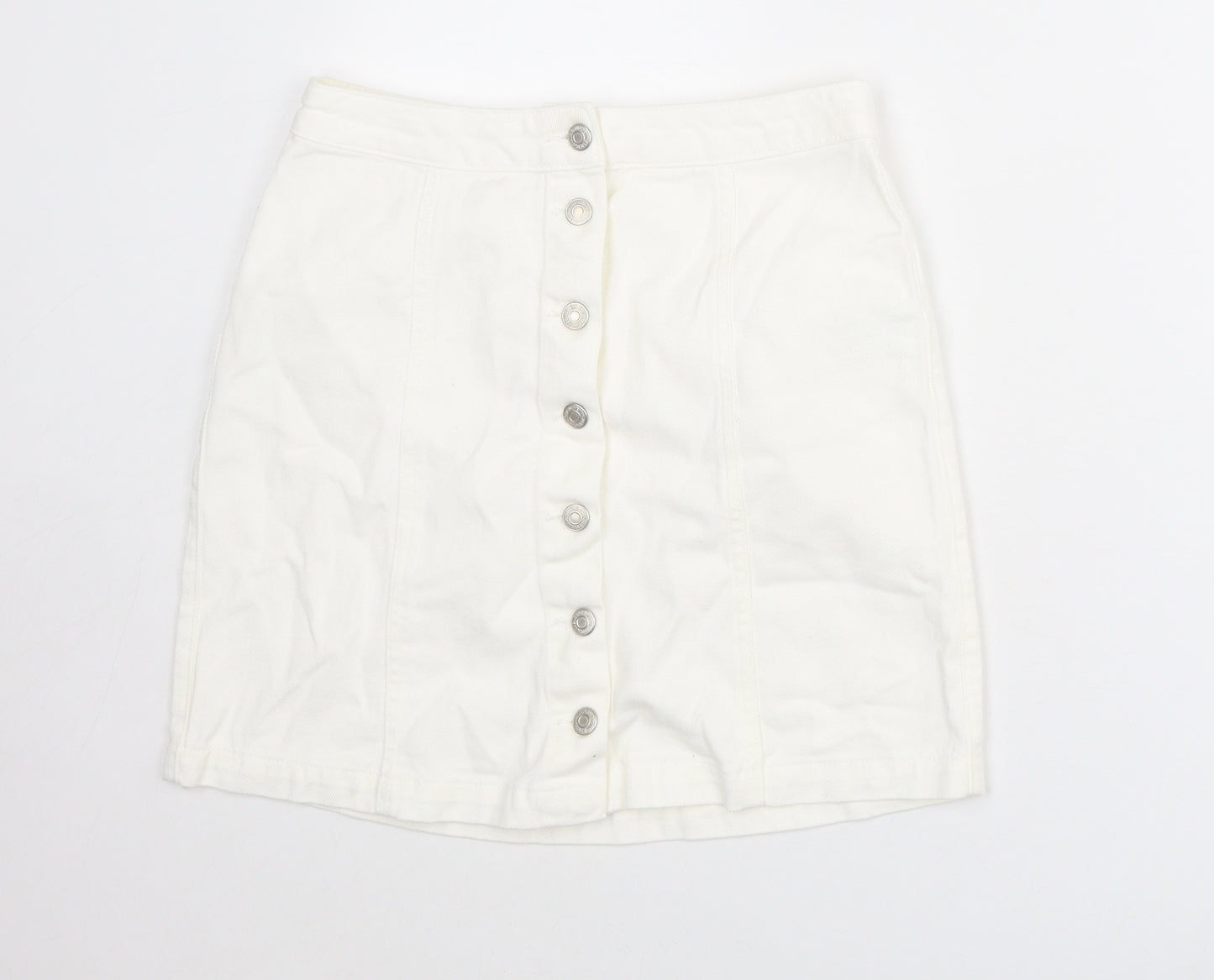 New Look Womens White Cotton A-Line Skirt Size 10 Button