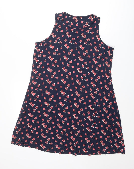 Marks and Spencer Womens Blue Floral Viscose Tank Dress Size 16 Round Neck Pullover