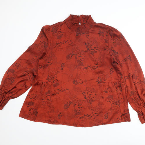 NEXT Womens Red Geometric Polyester Basic Blouse Size 14 High Neck