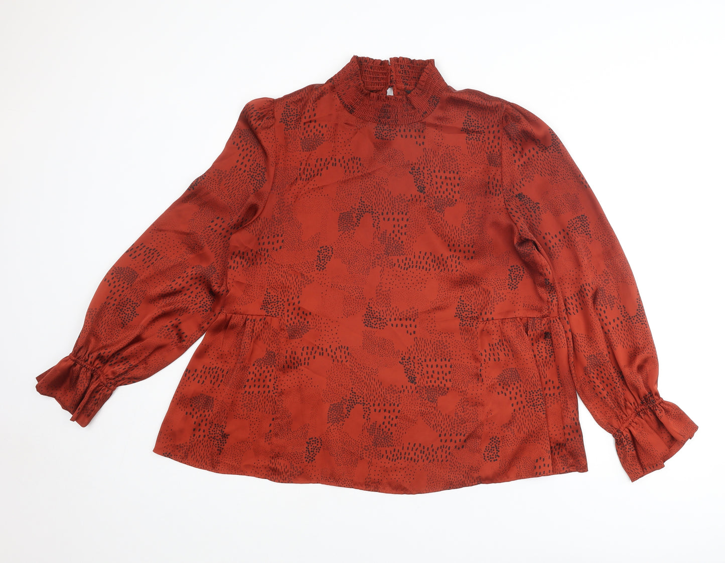 NEXT Womens Red Geometric Polyester Basic Blouse Size 14 High Neck