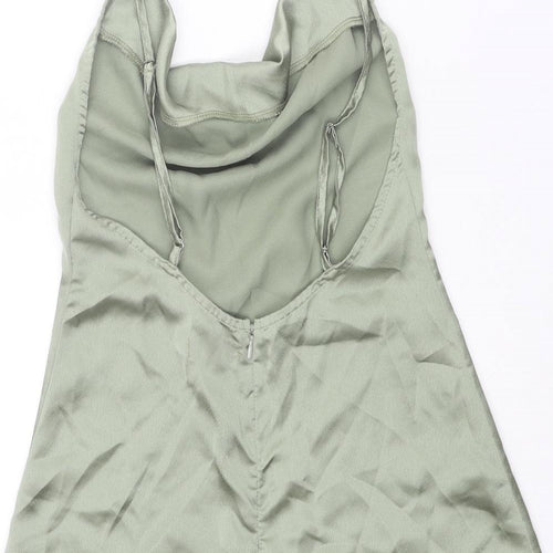 PRETTYLITTLETHING Womens Green Polyester Slip Dress Size 6 Cowl Neck Zip