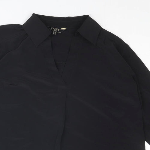 Lipsy Womens Black Polyester Basic Blouse Size 10 Collared