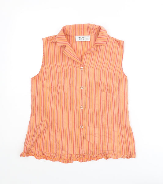 Betty Barclay Womens Orange Striped Polyester Basic Button-Up Size 10 Collared