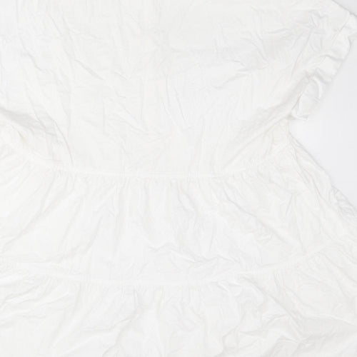 Zara Womens White Cotton Shirt Dress Size M Collared Button