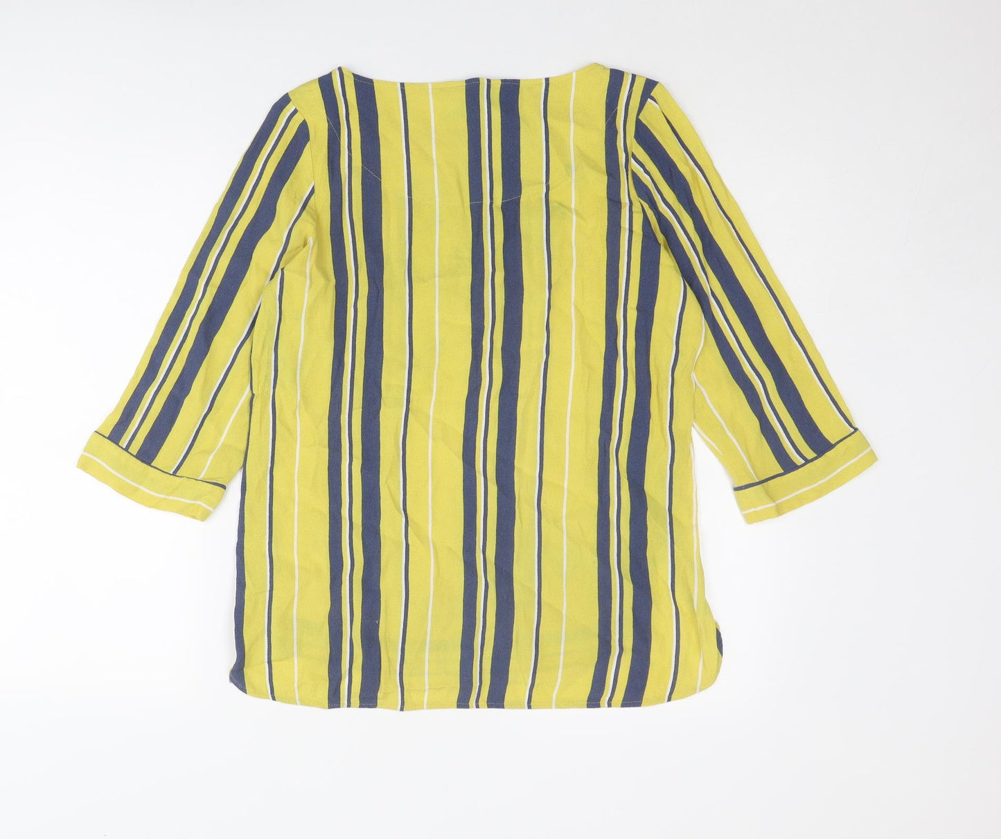 NEXT Womens Yellow Striped Viscose Basic Blouse Size 10 Boat Neck