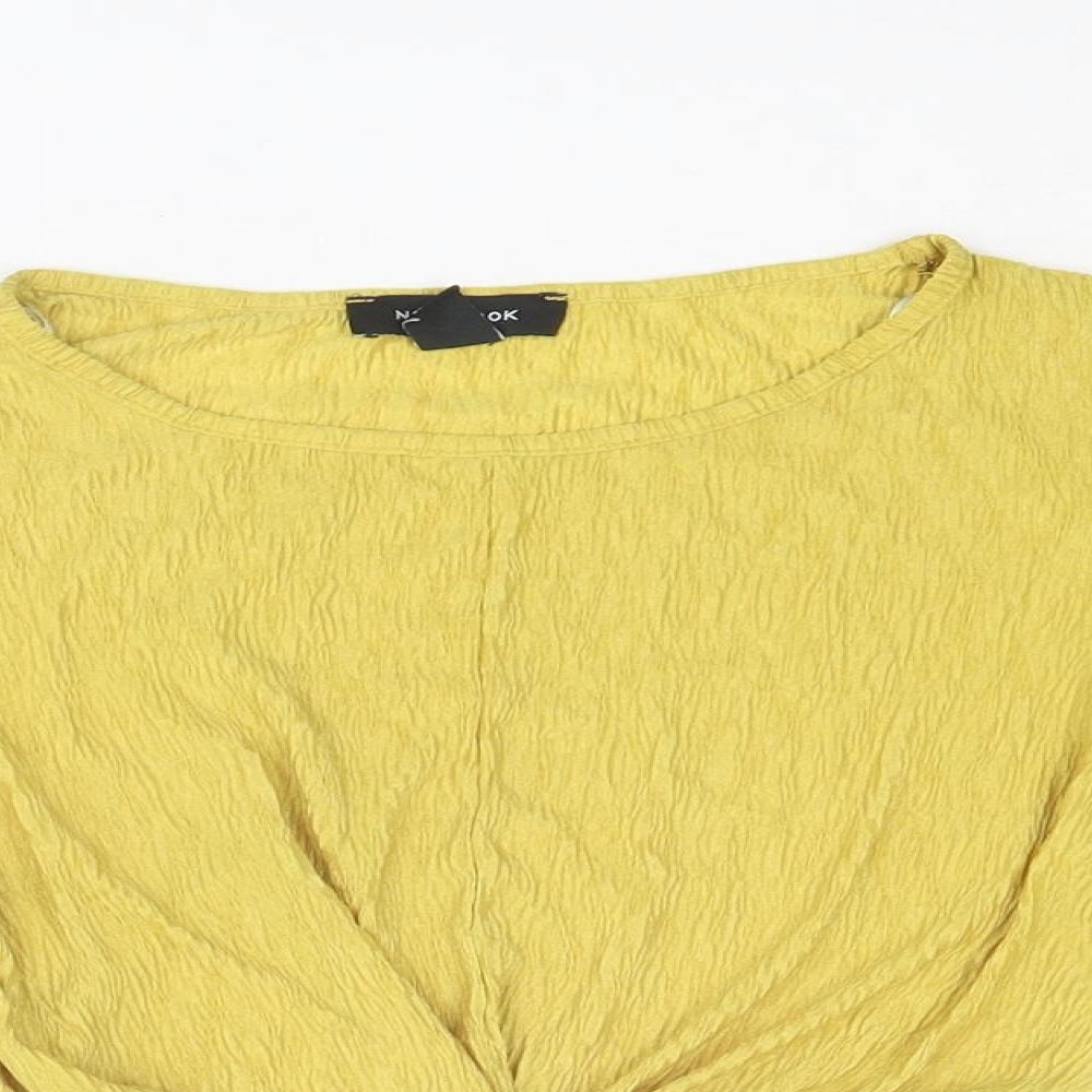 New Look Womens Yellow Polyester Cropped Blouse Size 6 Boat Neck - Batwing Sleeves