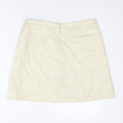 H&M Womens Ivory Geometric Cotton A-Line Skirt Size 10 Zip