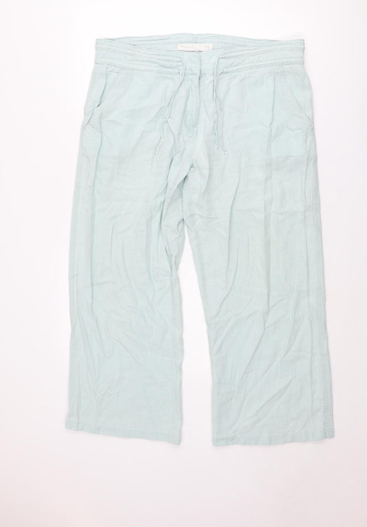 NEXT Womens Blue Linen Trousers Size 18 L27 in Regular Zip