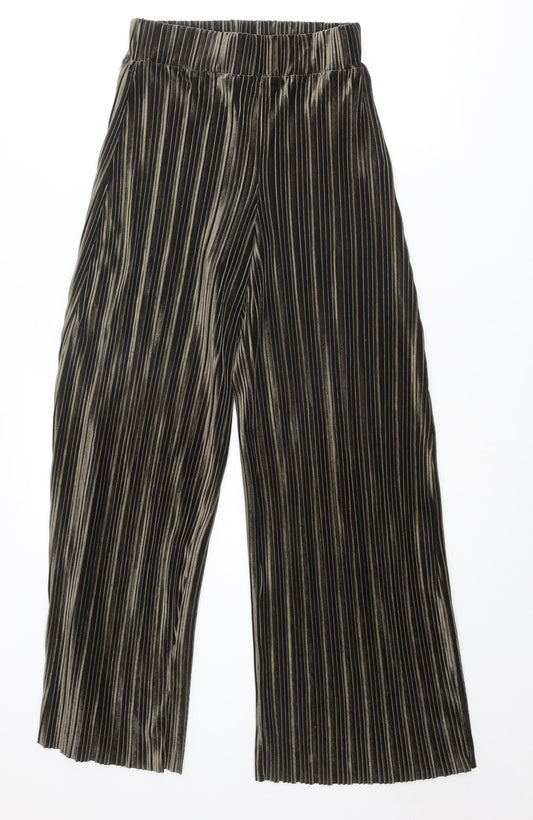 River Island Womens Brown Striped Polyester Trousers Size 8 L28 in Regular - Ribbed