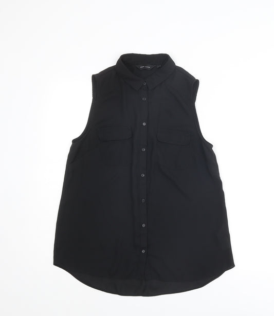 New Look Womens Black Polyester Basic Button-Up Size 12 Collared