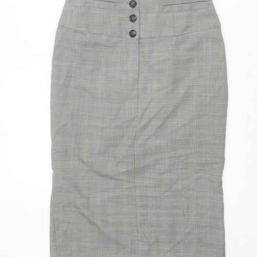 Marks and Spencer Womens Grey Plaid Polyester Straight & Pencil Skirt Size 8 Button