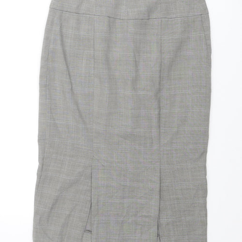 Marks and Spencer Womens Grey Plaid Polyester Straight & Pencil Skirt Size 8 Button