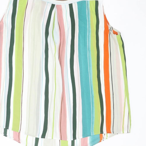 Marks and Spencer Womens Multicoloured Striped Polyester Basic Blouse Size 14 Boat Neck