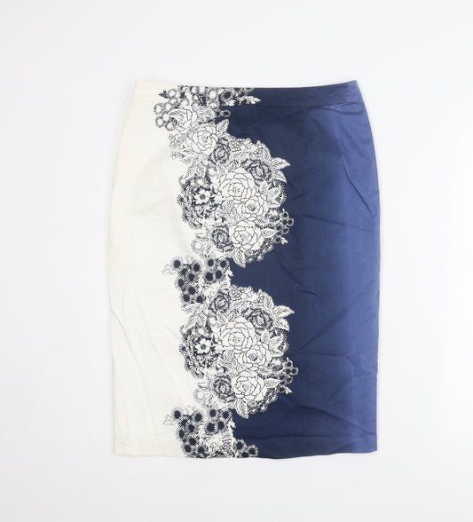Autograph Womens Blue Geometric Cotton Straight & Pencil Skirt Size 12 Zip