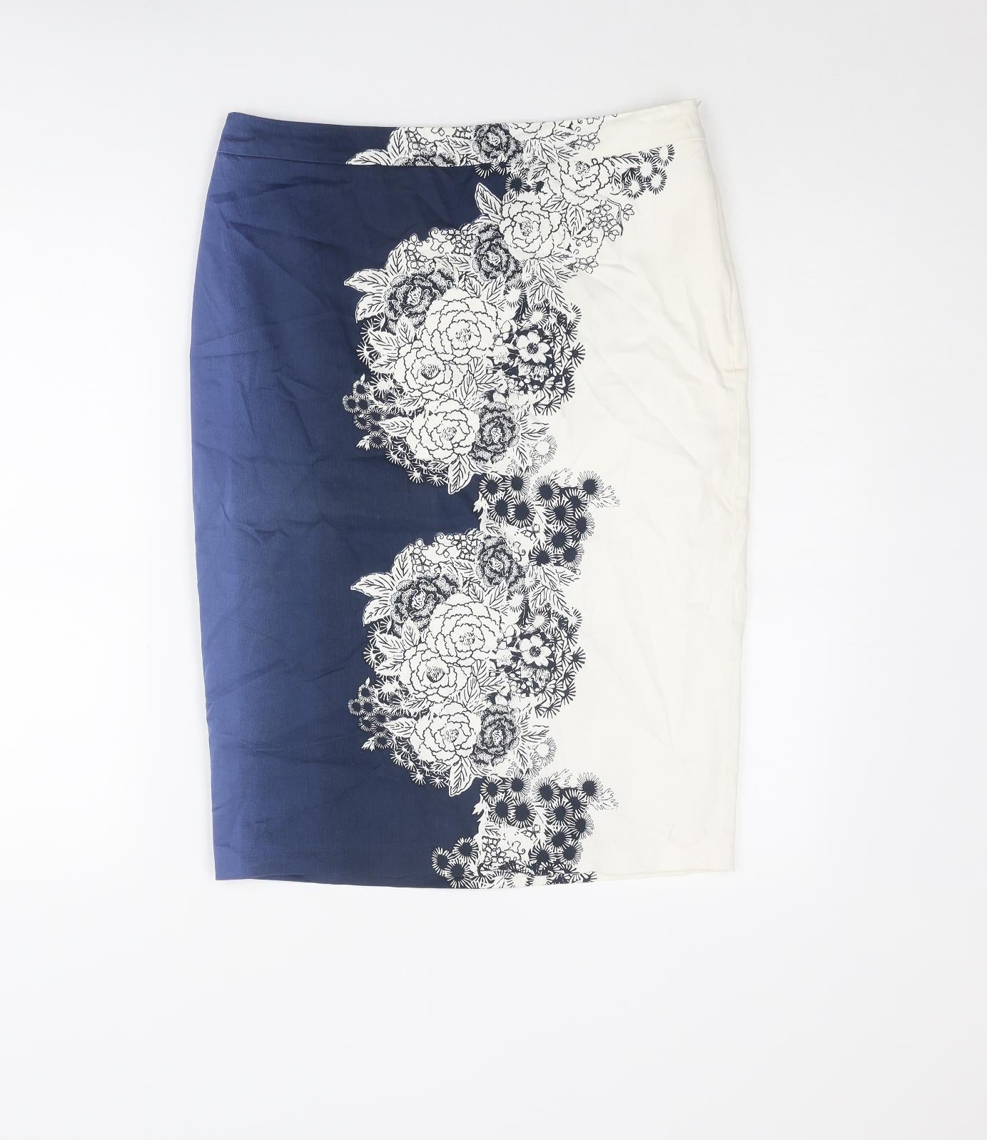 Autograph Womens Blue Geometric Cotton Straight & Pencil Skirt Size 12 Zip