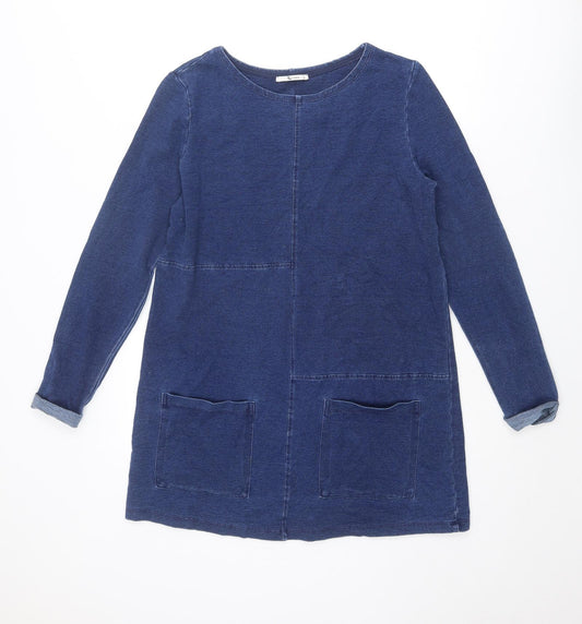TU Womens Blue Cotton Jumper Dress Size 12 Round Neck Pullover