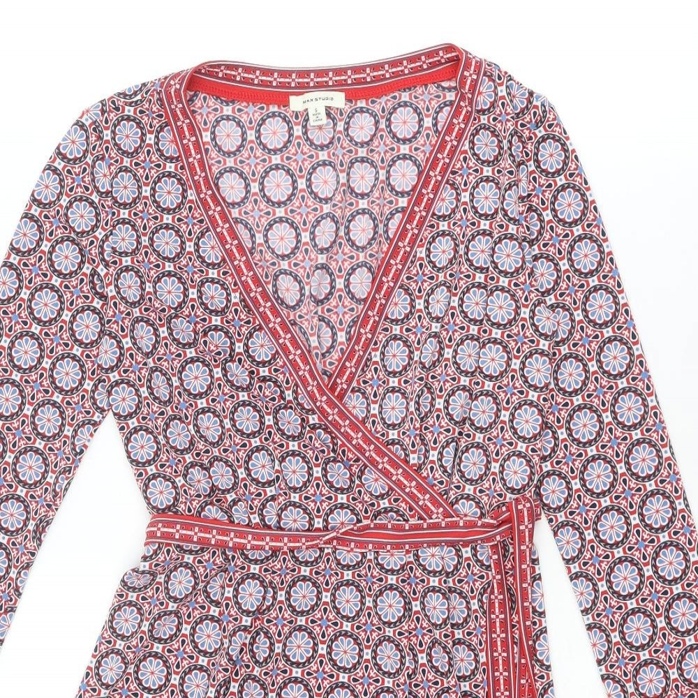 Max Studio Womens Multicoloured Geometric Polyester A-Line Size S V-Neck Pullover