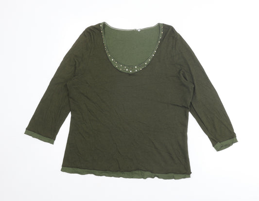 Per Una Womens Green Cotton Basic T-Shirt Size 16 Scoop Neck