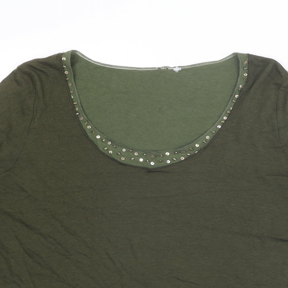 Per Una Womens Green Cotton Basic T-Shirt Size 16 Scoop Neck