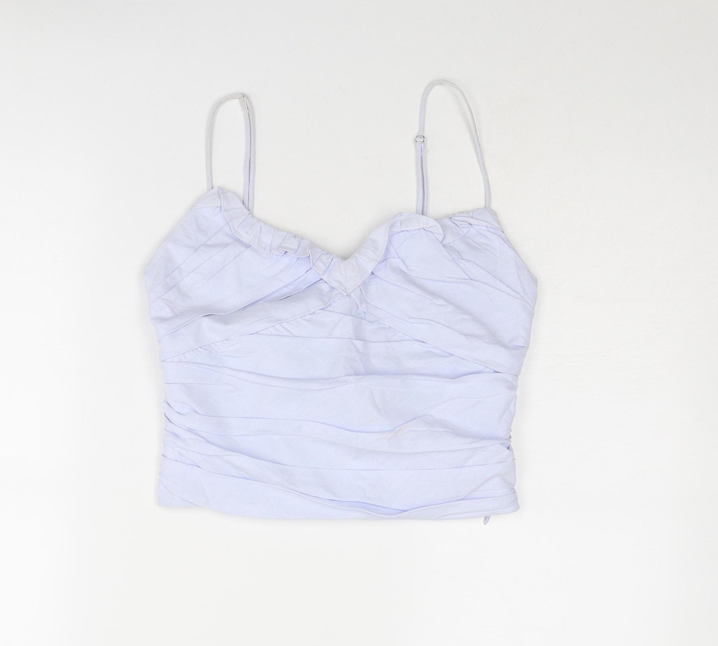 Zara Womens Blue Cotton Camisole Tank Size L V-Neck - Ruched