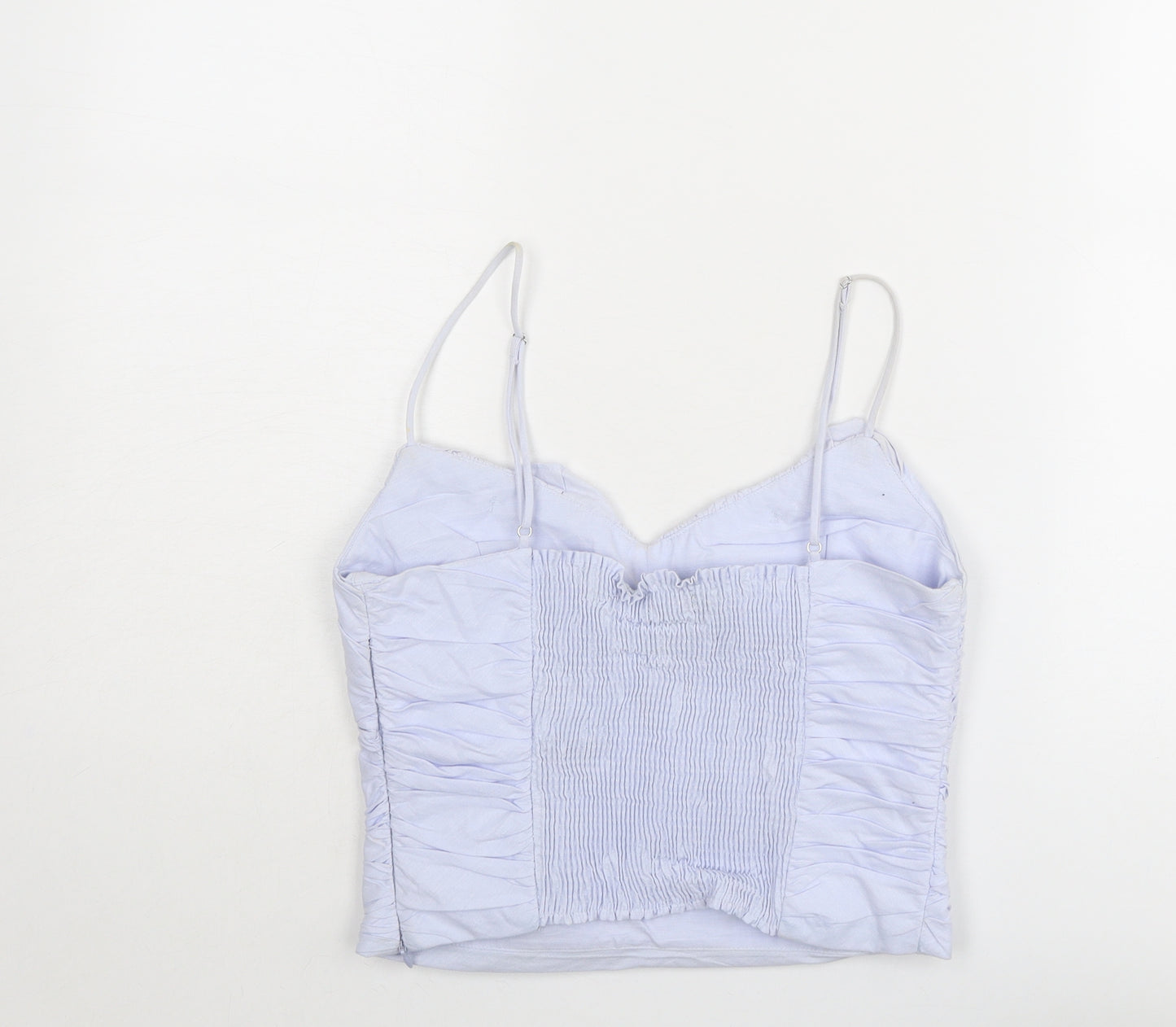 Zara Womens Blue Cotton Camisole Tank Size L V-Neck - Ruched