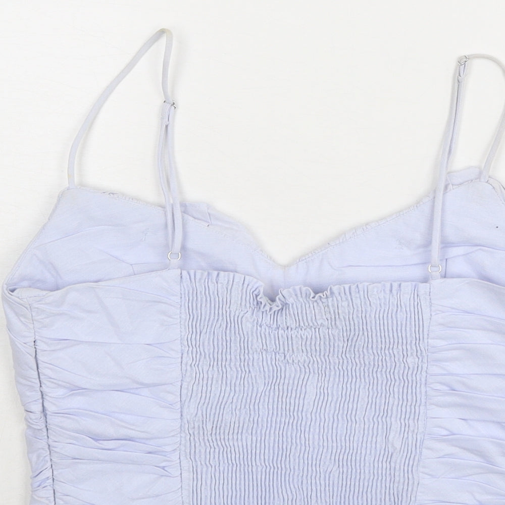 Zara Womens Blue Cotton Camisole Tank Size L V-Neck - Ruched