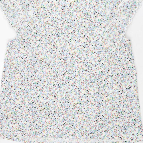 Marks and Spencer Womens Multicoloured Floral Cotton Basic Blouse Size 14 Round Neck