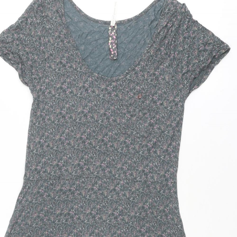 NEXT Womens Grey Floral Viscose T-Shirt Dress Size 12 Scoop Neck Pullover