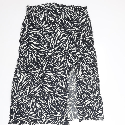 New Look Womens Black Animal Print Viscose A-Line Skirt Size 16 Zip - Tiger pattern