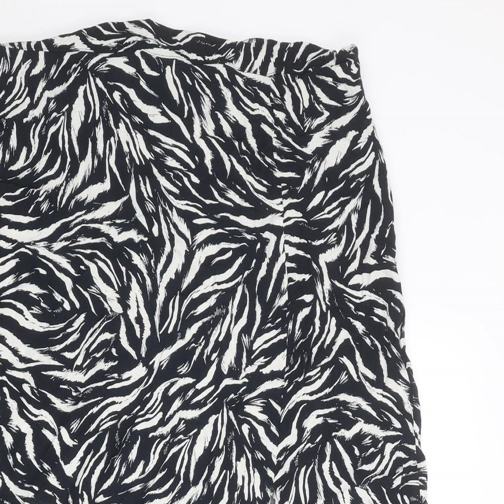 New Look Womens Black Animal Print Viscose A-Line Skirt Size 16 Zip - Tiger pattern