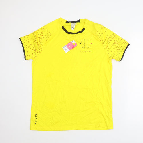 DECATHLON Mens Yellow Polyester T-Shirt Size L Crew Neck - Belgium Kipsta