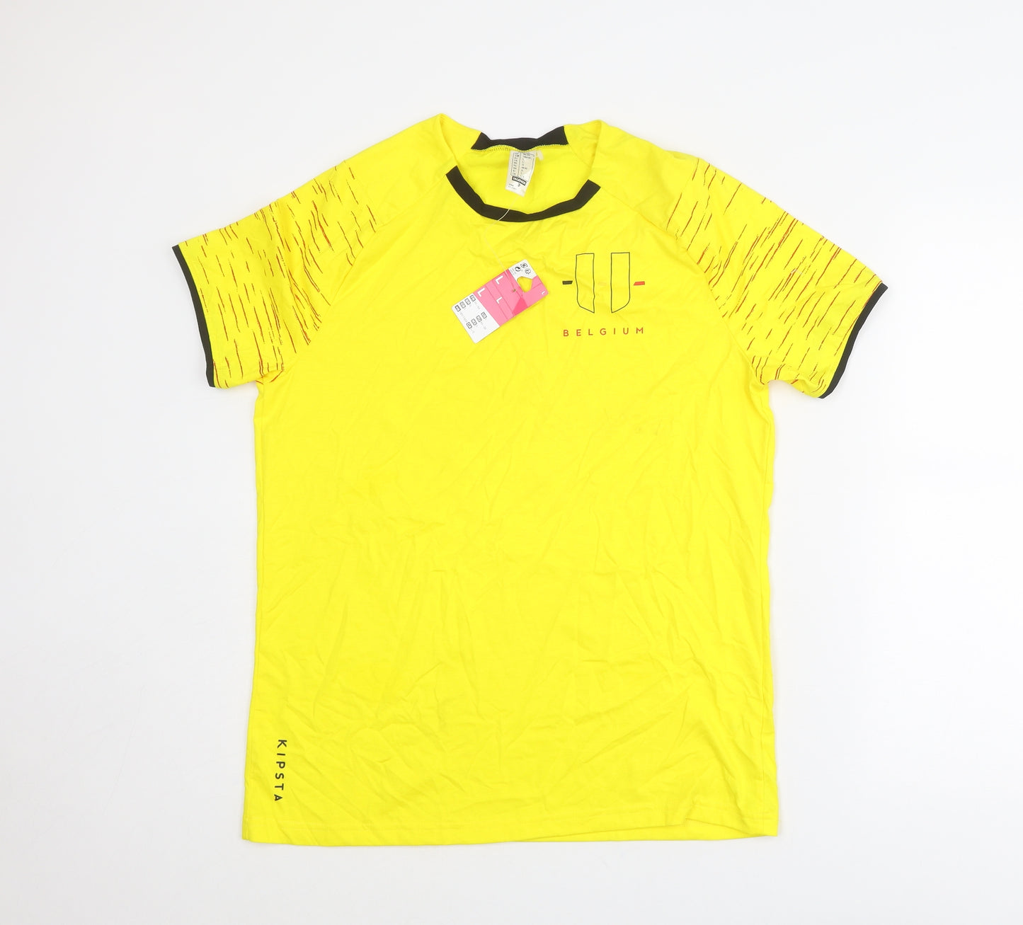 DECATHLON Mens Yellow Polyester T-Shirt Size L Crew Neck - Belgium Kipsta