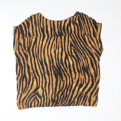 NEXT Womens Brown Animal Print Viscose Basic Blouse Size 18 Round Neck - Tiger Print