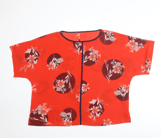 NEXT Womens Red Floral Polyester Basic Blouse Size 18 Round Neck