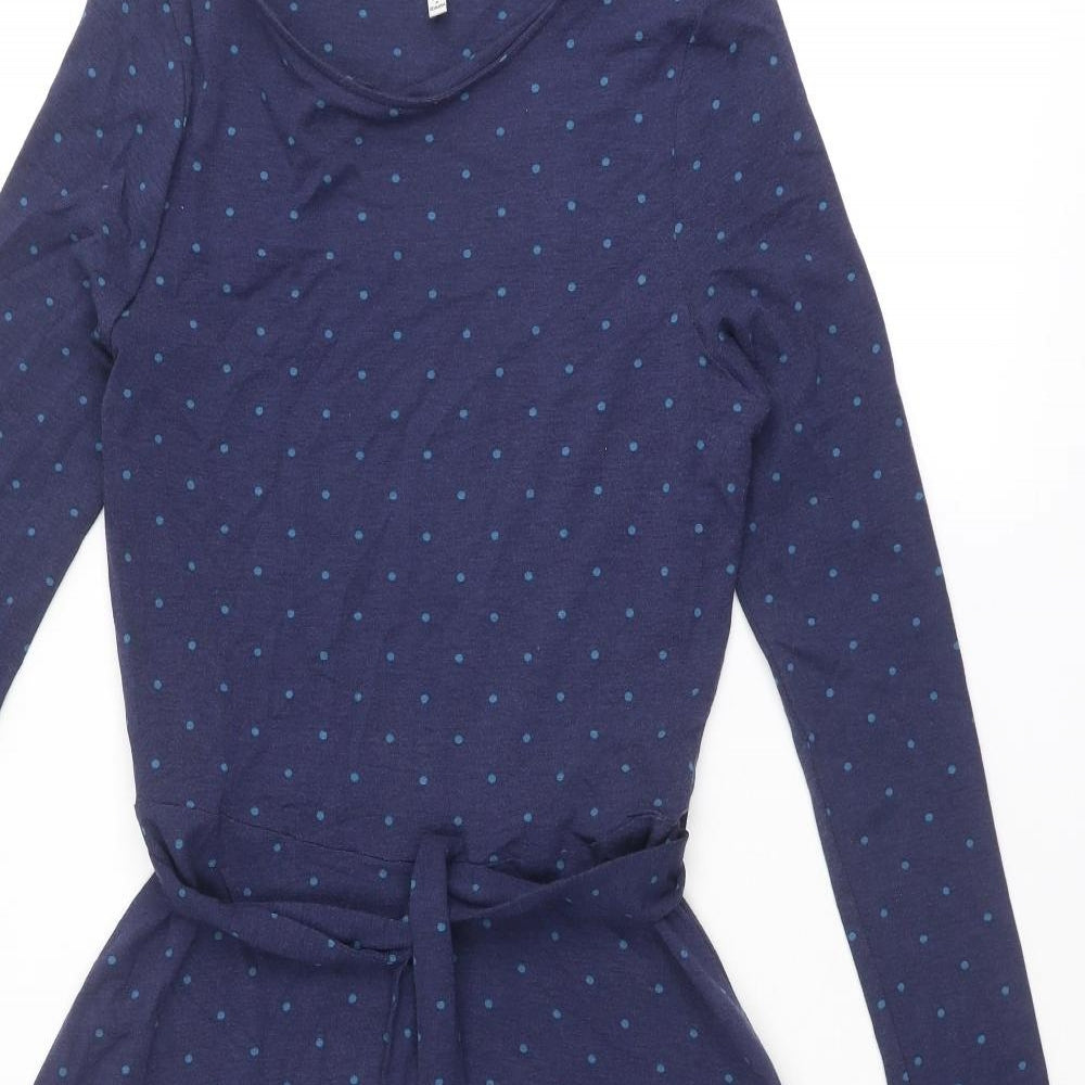 Joules Womens Blue Polka Dot Viscose Fit & Flare Size 8 Boat Neck Pullover